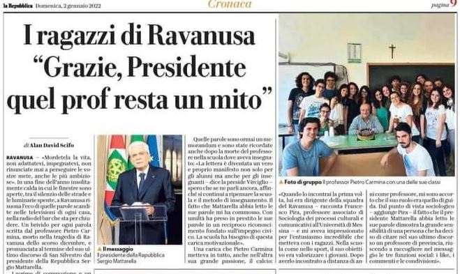 I ragazzi di Ravanusa “Grazie, Presidente quel prof resta un mito”